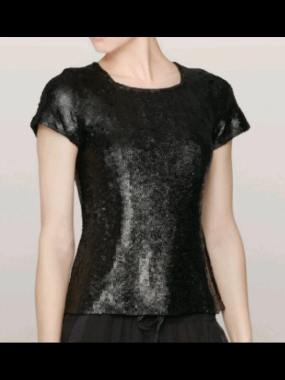 Theyskens Theory Blouse Womens Size 4 Black Sequin Brax Short Sleeve Silk